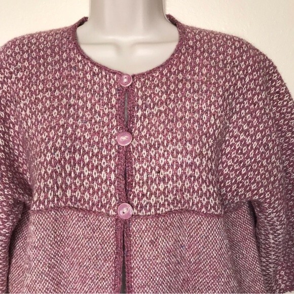 Handwoven By Harvey Fiber Art Three Button Cardigan Jacket Pink Cream Women Sm - Picture 4 of 13